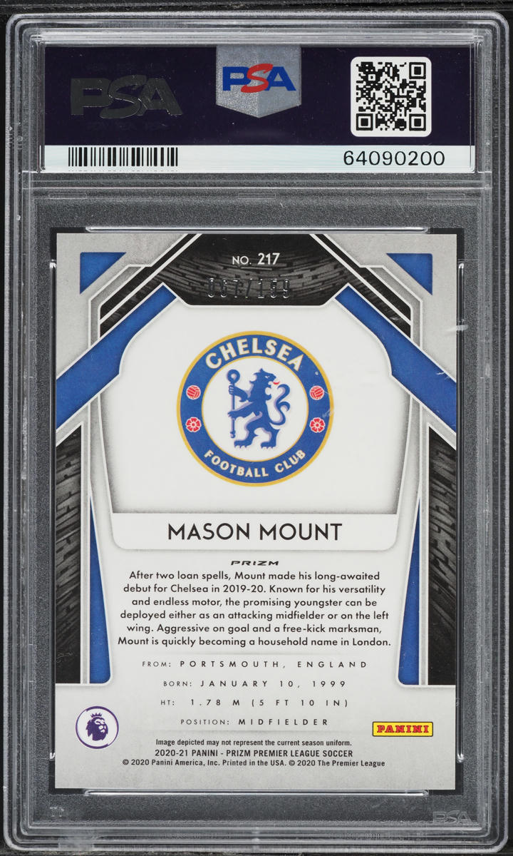 2020 Panini Prizm Premier League Red Mosaic Mason Mount /199 #217 PSA 10 GEM