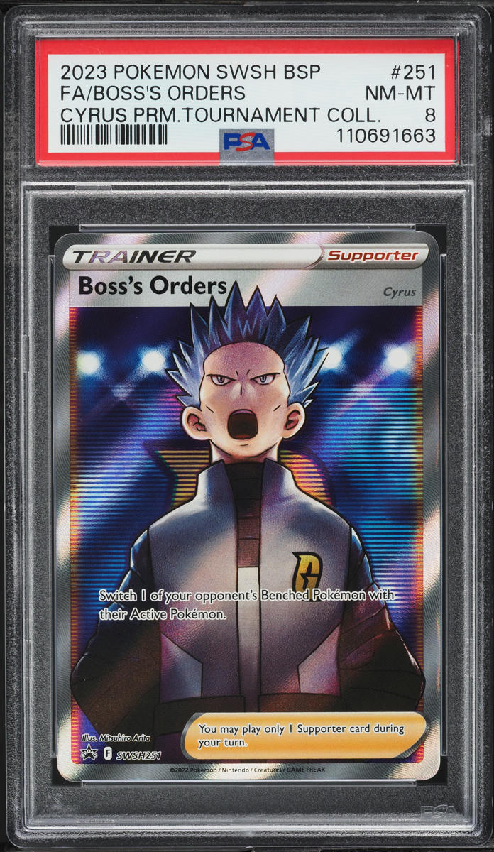2023 Pokemon SWSH Black Star Promo Cyrus Premium Boss's Orders #251 PSA 8 NM-MT