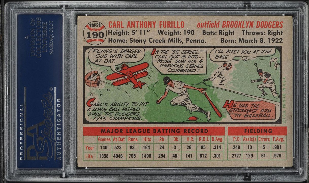 1956 Topps Carl Furillo #190 PSA 5 EX