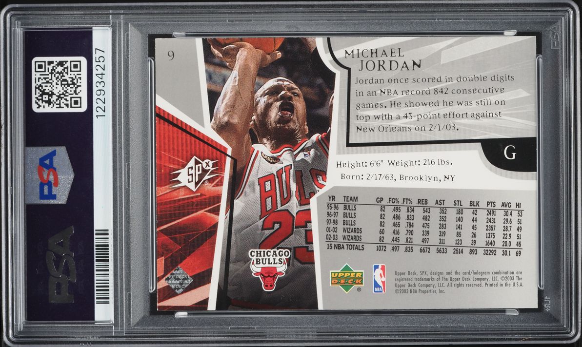 2003 SPx Basketball Michael Jordan #9 PSA 9 MINT