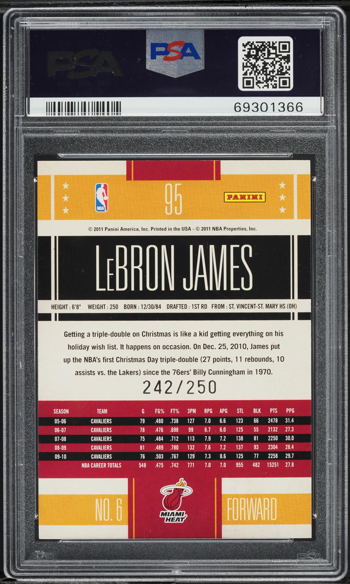 2010 Panini Classics Timeless Tributes Silver LeBron James /250 #95 PSA 9 MINT