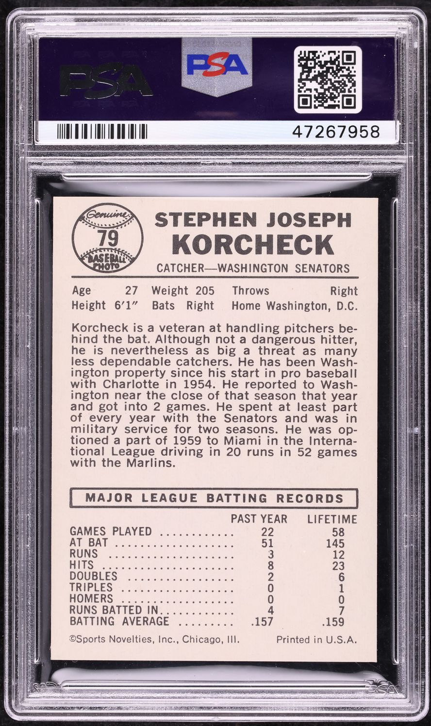 1960 Leaf Steve Korcheck #79 PSA 8 NM-MT