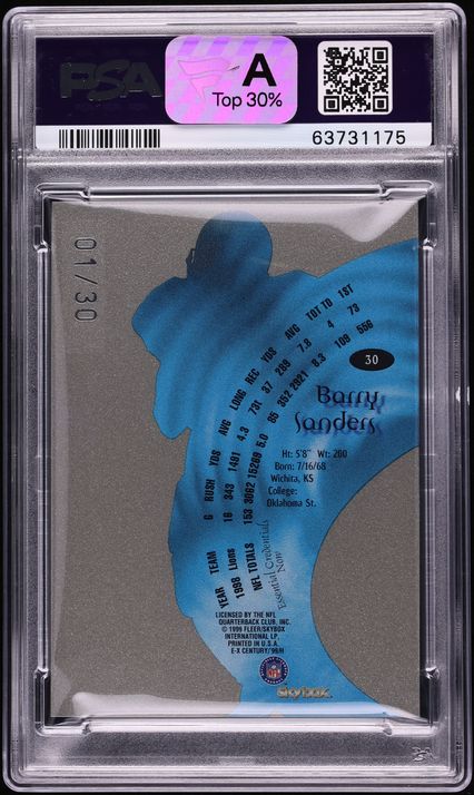 1999 Skybox E-X Century Essential Credentials Now Barry Sanders 1/30 #30 PSA 10 GEM MINT - Photo 2