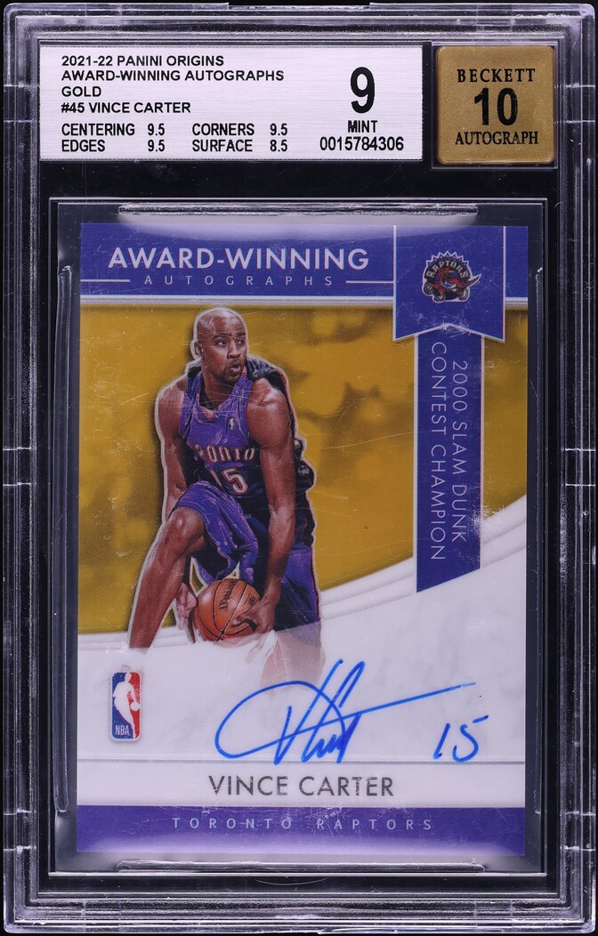 2021 Panini Origins Award-Winning Gold Vince Carter AUTO /10 #AW-VCA BGS 9 MINT