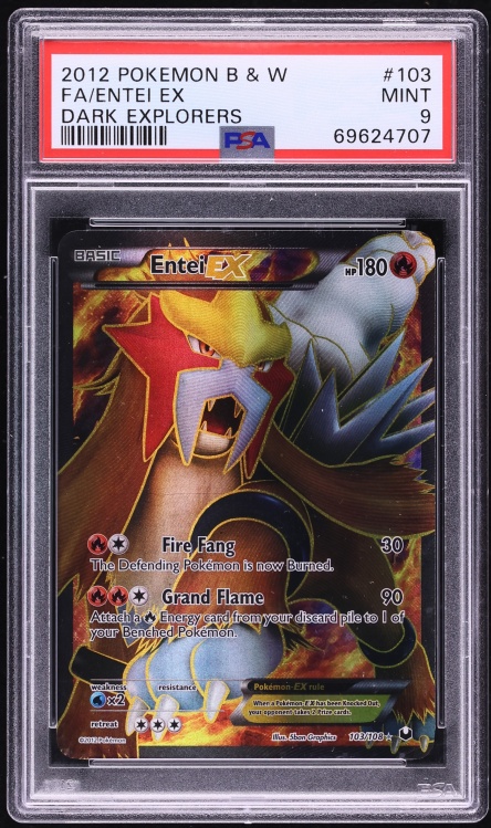2012 Pokemon Black & White Dark Explorers Full Art Entei EX #103 PSA 9 MINT