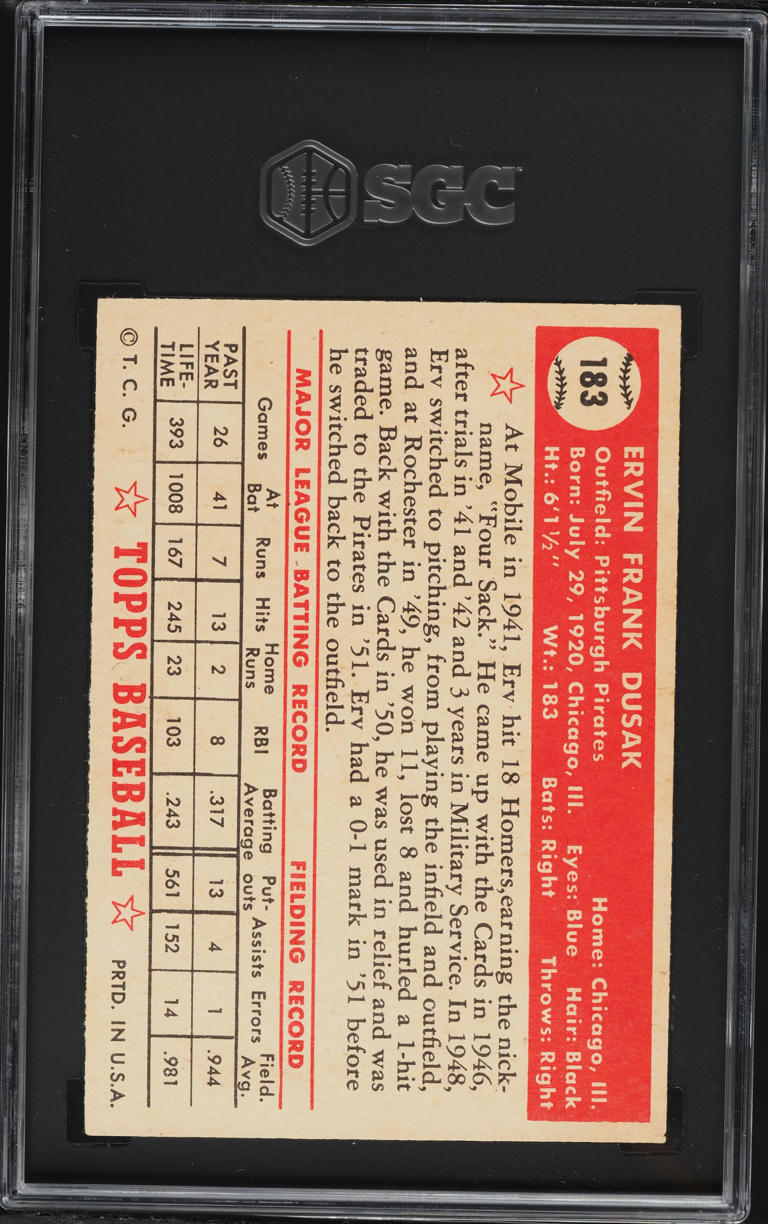 1952 Topps Erv Dusak #183 SGC 6 EXMT