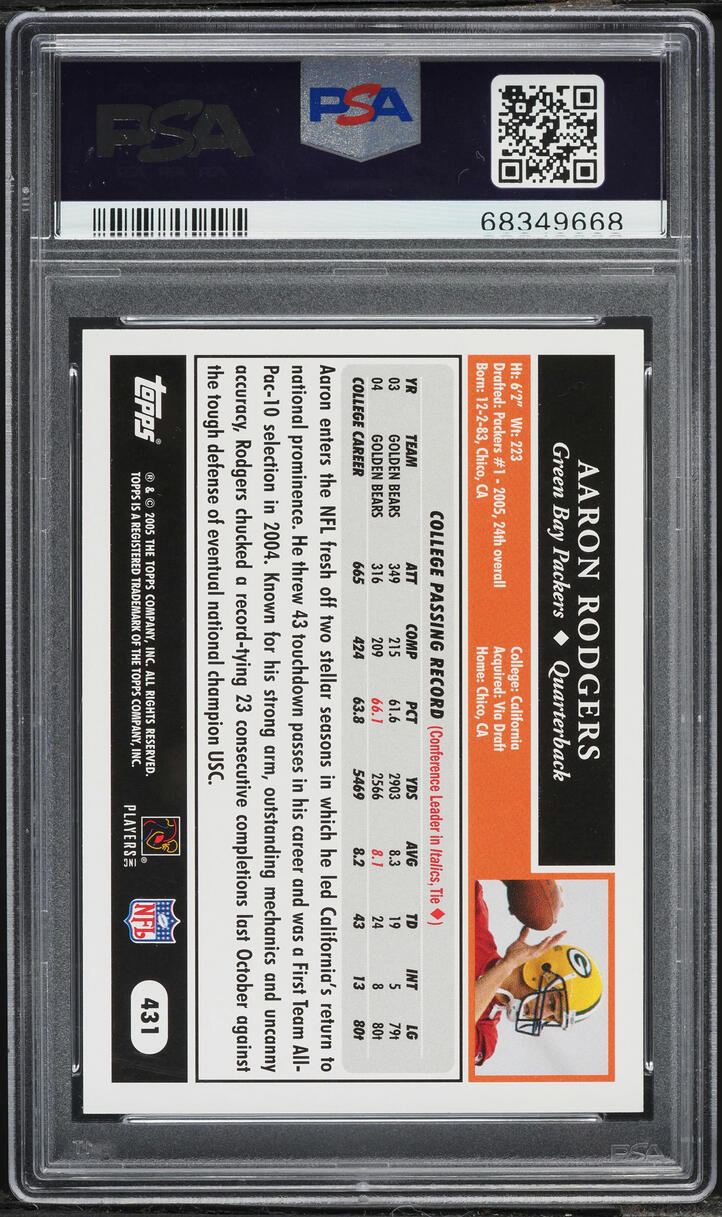2005 Topps Football 50th Anniversary Aaron Rodgers ROOKIE #431 PSA 9 MINT