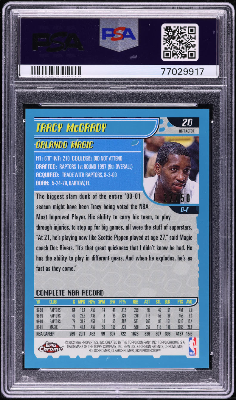 2001 Topps Chrome Black Refractor Tracy McGrady /50 #20 PSA 9 MINT
