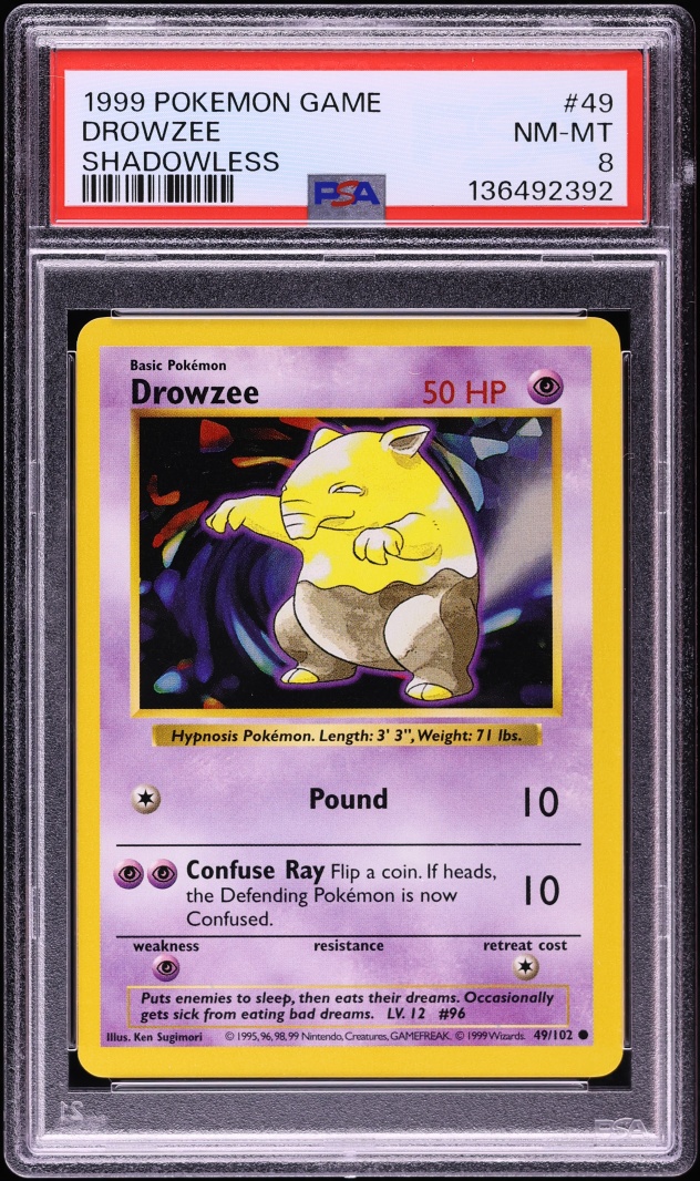 1999 Pokemon Base Set Shadowless Drowzee #49 PSA 8 NM-MT
