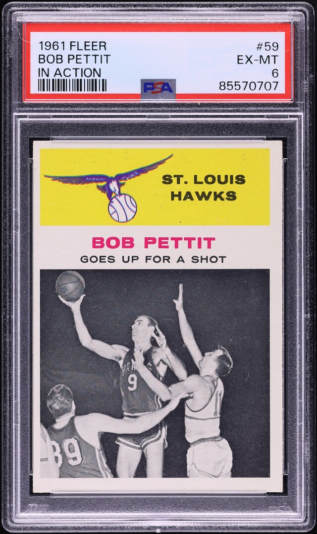1961 Fleer Basketball Bob Pettit IN ACTION #59 PSA 6 EXMT - Main Image