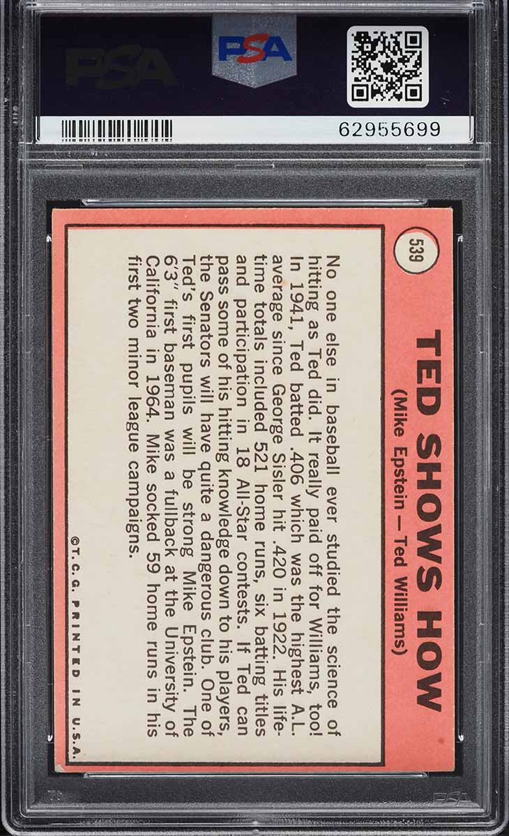 1969 Topps Mike Epstein & Ted Williams SHOWS HOW #539 PSA 5 EX