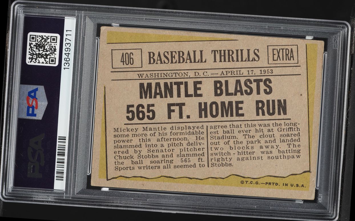 1961 Topps Mickey Mantle BLASTS 565 FT. HOME RUN #406 PSA 2 GD
