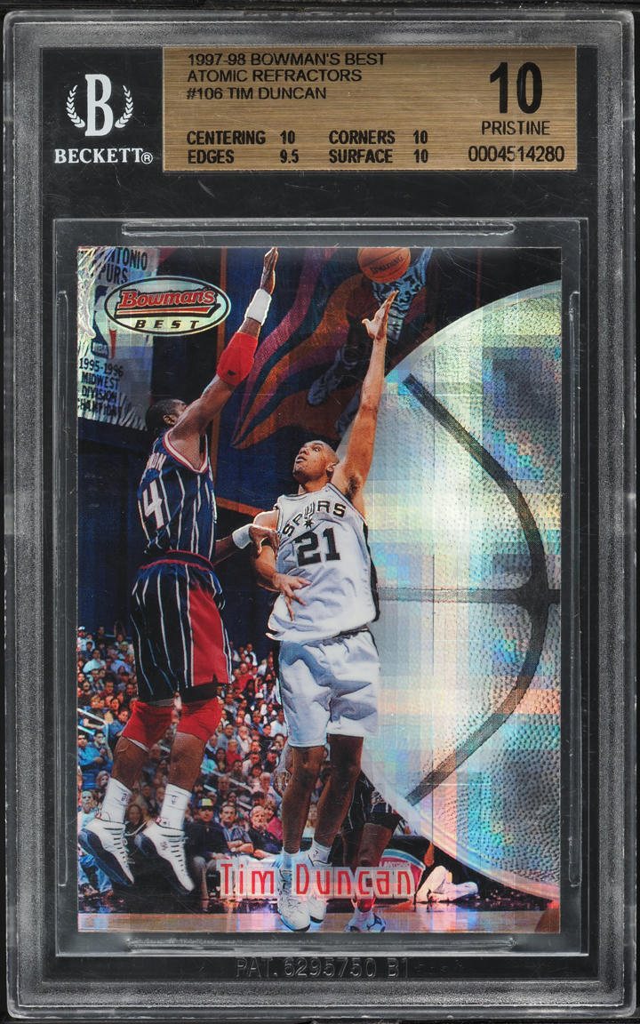1997 Bowman's Best Atomic Refractor Tim Duncan ROOKIE #106 BGS 10 PRISTINE
