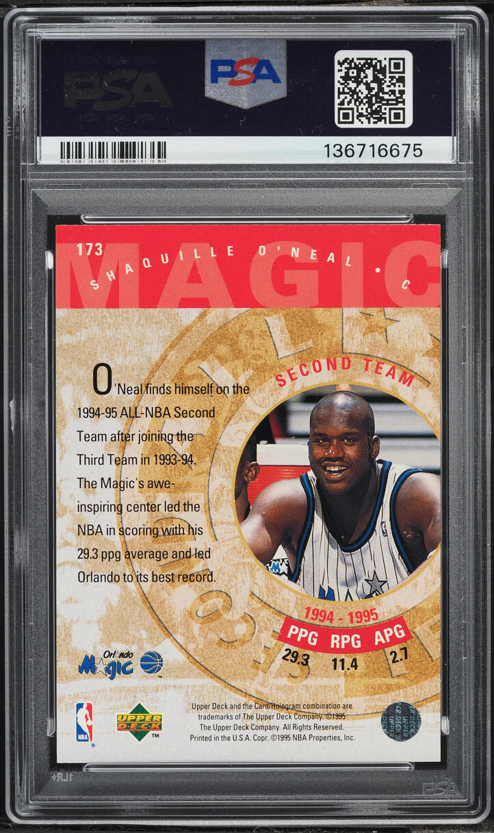1995 Upper Deck Electric Court Gold Shaquille O'Neal #173 PSA 7 NRMT