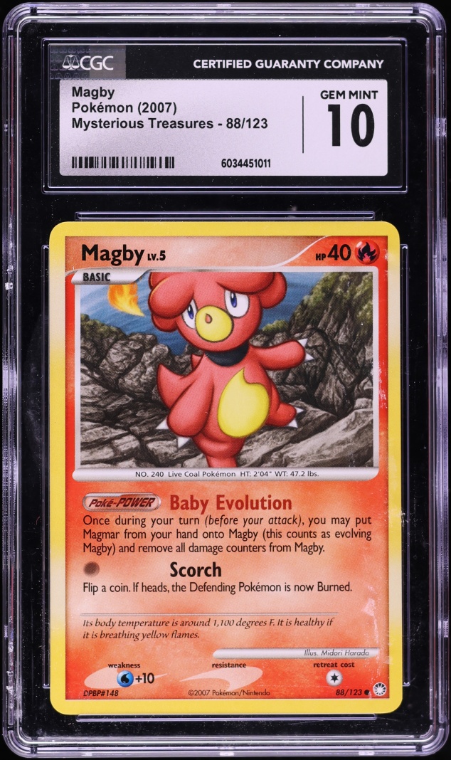 2007 Pokemon Diamond & Pearl Mysterious Treasures Magby #88 CGC 10 GEM MINT