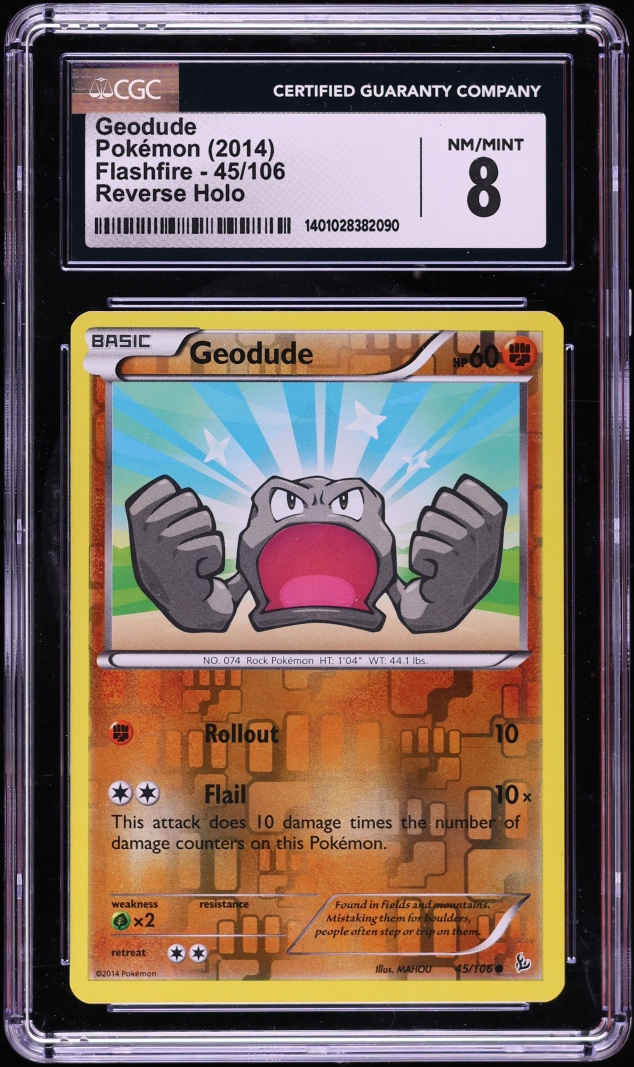 2014 Pokemon XY Flashfire Reverse Holo Geodude #45 CGC 8 NM-MT