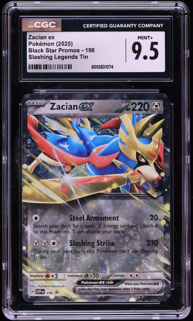 2025 Pokemon Scarlet & Violet Promo Slashing Legends Tin Holo Zacian ex #198 CGC 9.5 MINT+