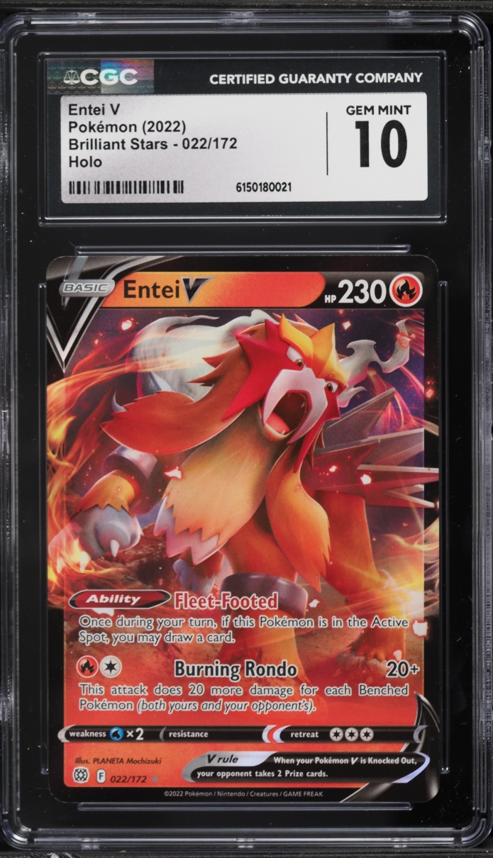 2022 Pokemon Sword & Shield Brilliant Stars Holo Entei V #22 CGC 10 GEM MINT