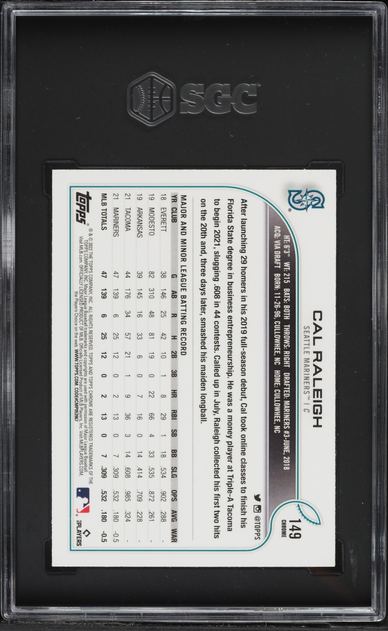 2022 Topps Chrome Cal Raleigh ROOKIE #149 SGC 9 MINT