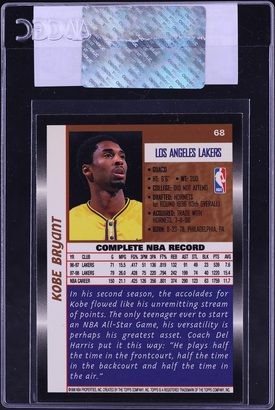 1998 Topps Basketball Kobe Bryant #68 CGC AUTH