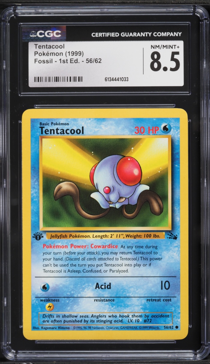 1999 Pokemon Fossil 1st Edition Tentacool #56 CGC 8.5 NM-MT+