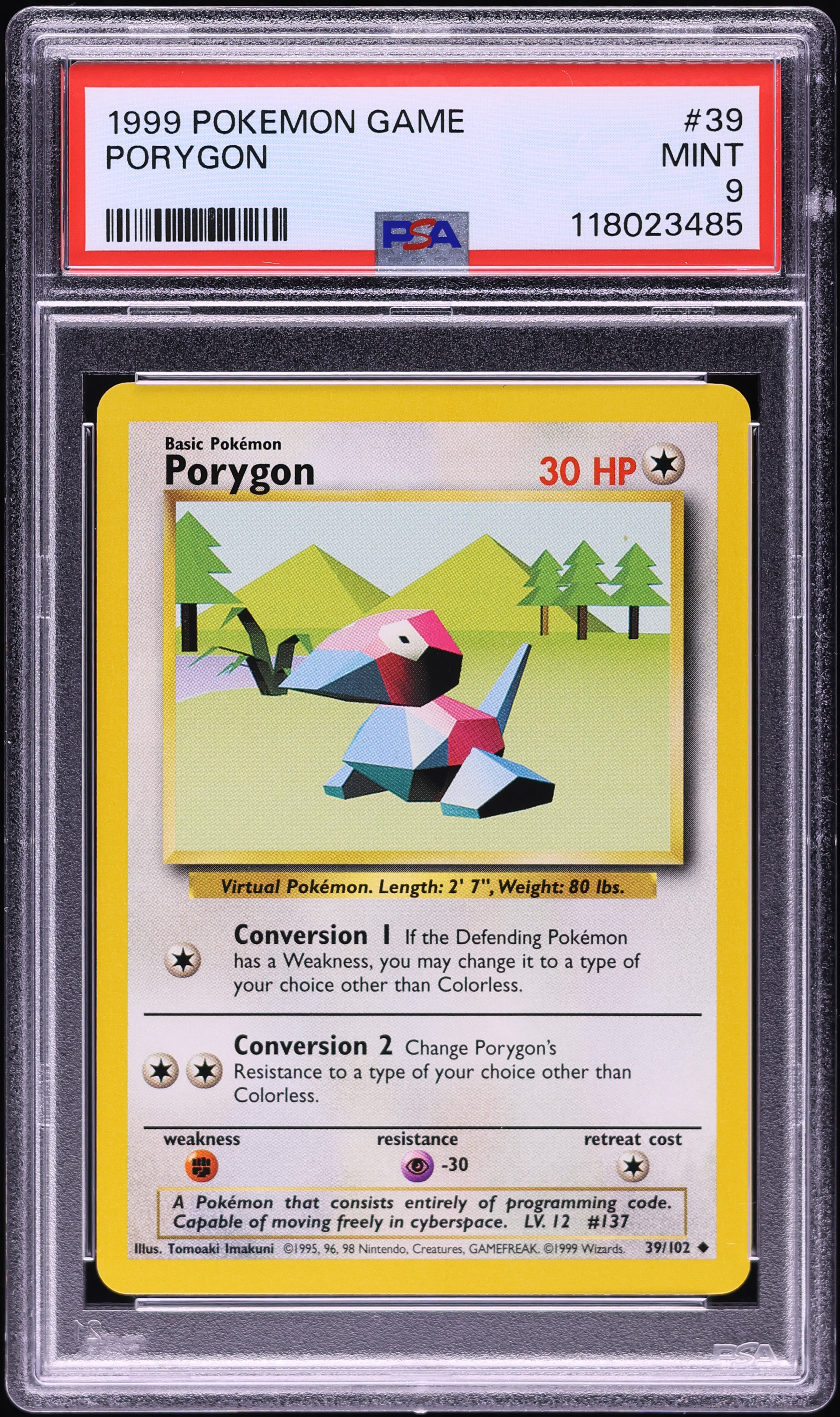 1999 Pokemon Base Set Porygon #39 PSA 9 MINT