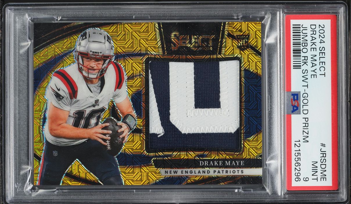2024 Select Jumbo Gold Prizm Drake Maye ROOKIE PATCH /10 #JRSDME PSA 9 ...