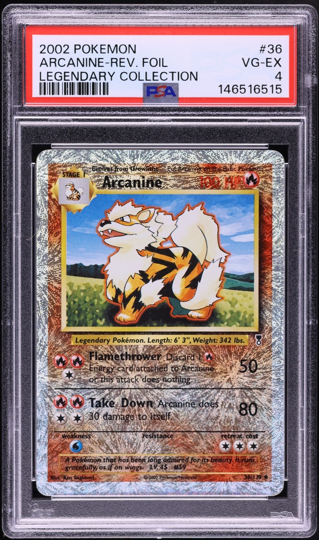 2002 Pokemon Legendary Collection Reverse Holo Arcanine #36 PSA 4 VGEX
