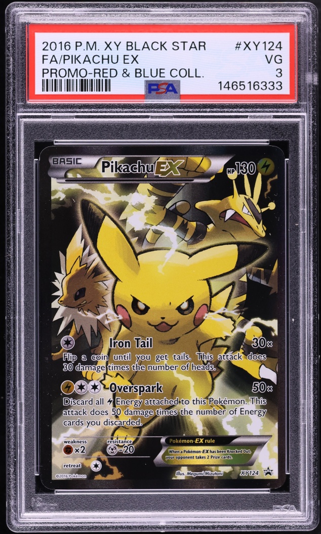 2016 Pokemon XY Black Star Promo Red & Blue Collection Full Art Pikachu EX #XY124 PSA 3 VG