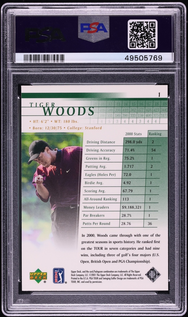 2001 Upper Deck Golf Tiger Woods ROOKIE #1 PSA 10 GEM MINT