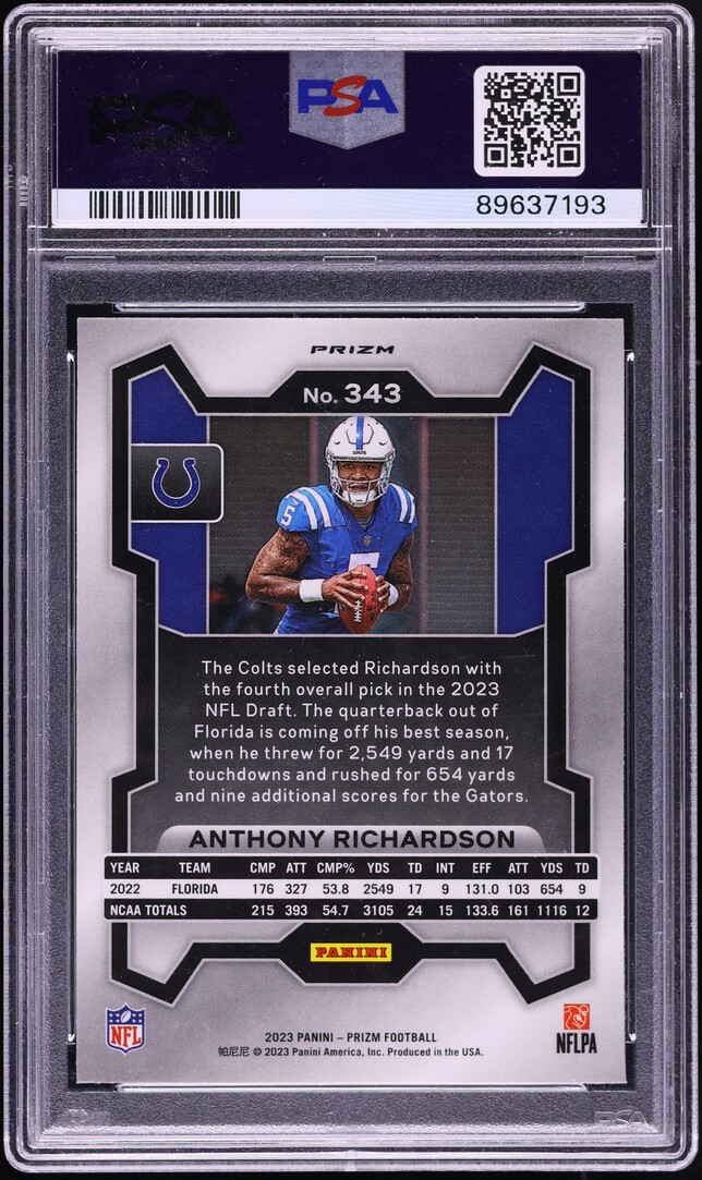 2023 Panini Prizm Pink Anthony Richardson ROOKIE #343 PSA 9 MINT