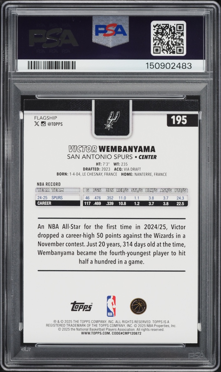 2025 Topps Basketball Victor Wembanyama #195 PSA 10 GEM MINT