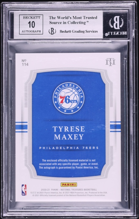 2020 National Treasures Gold Tyrese Maxey ROOKIE PATCH AUTO /10 #114 BGS 9 MINT