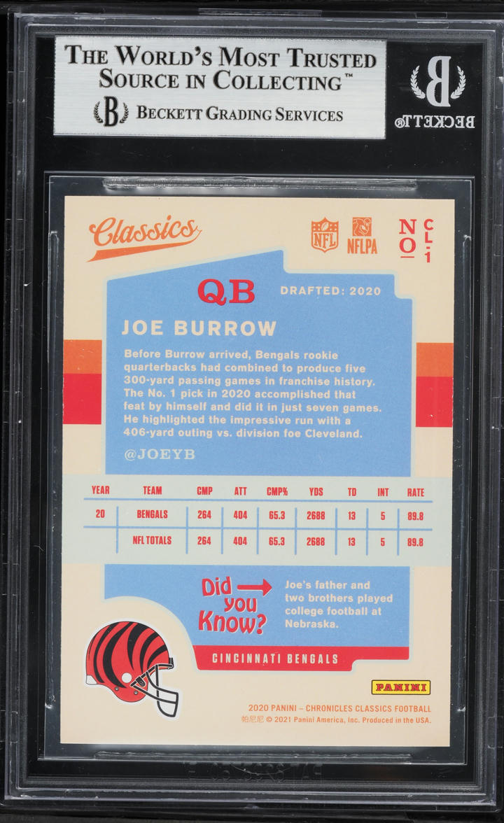 2020 Panini Classics Joe Burrow ROOKIE #CL-1 BGS 8.5 NM-MT+