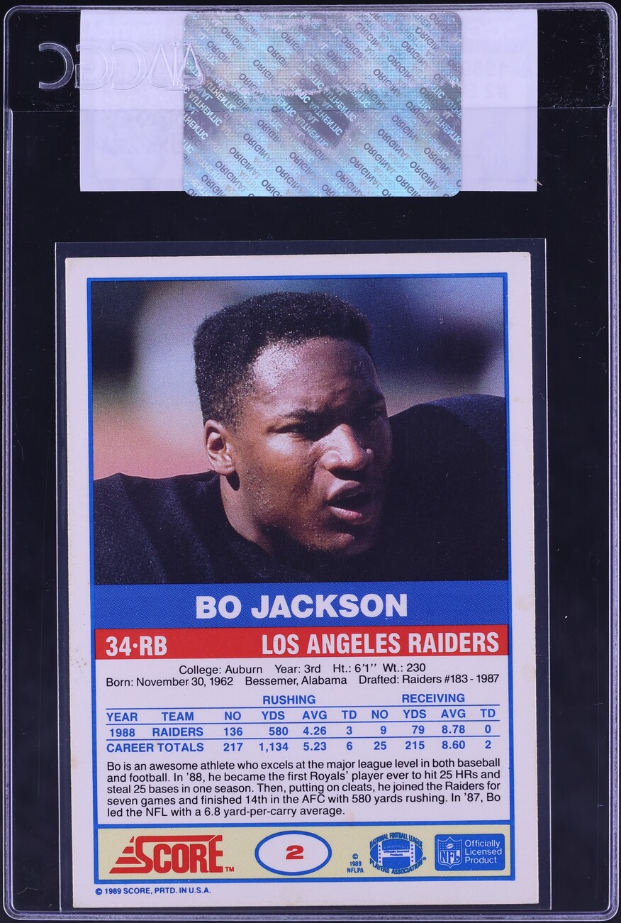 1989 Score Football Bo Jackson #2 CGC AUTH