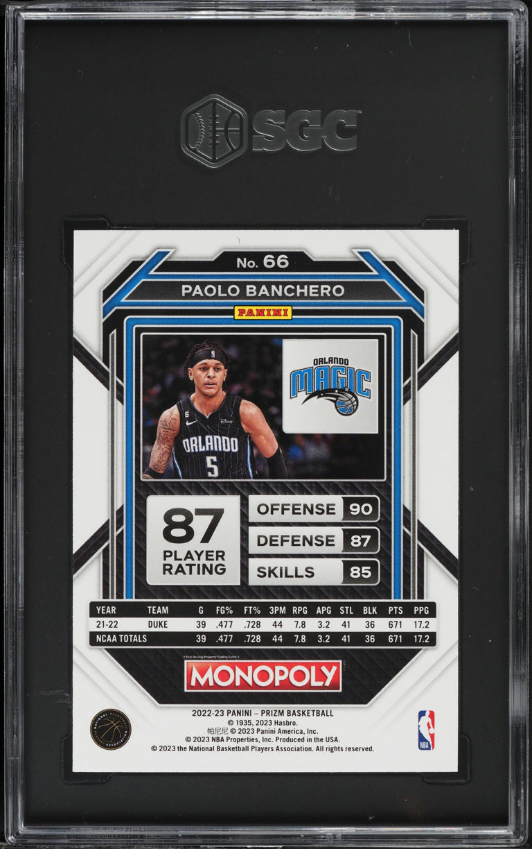 2022 Panini Prizm Monopoly Paolo Banchero ROOKIE #66 SGC 9 MINT