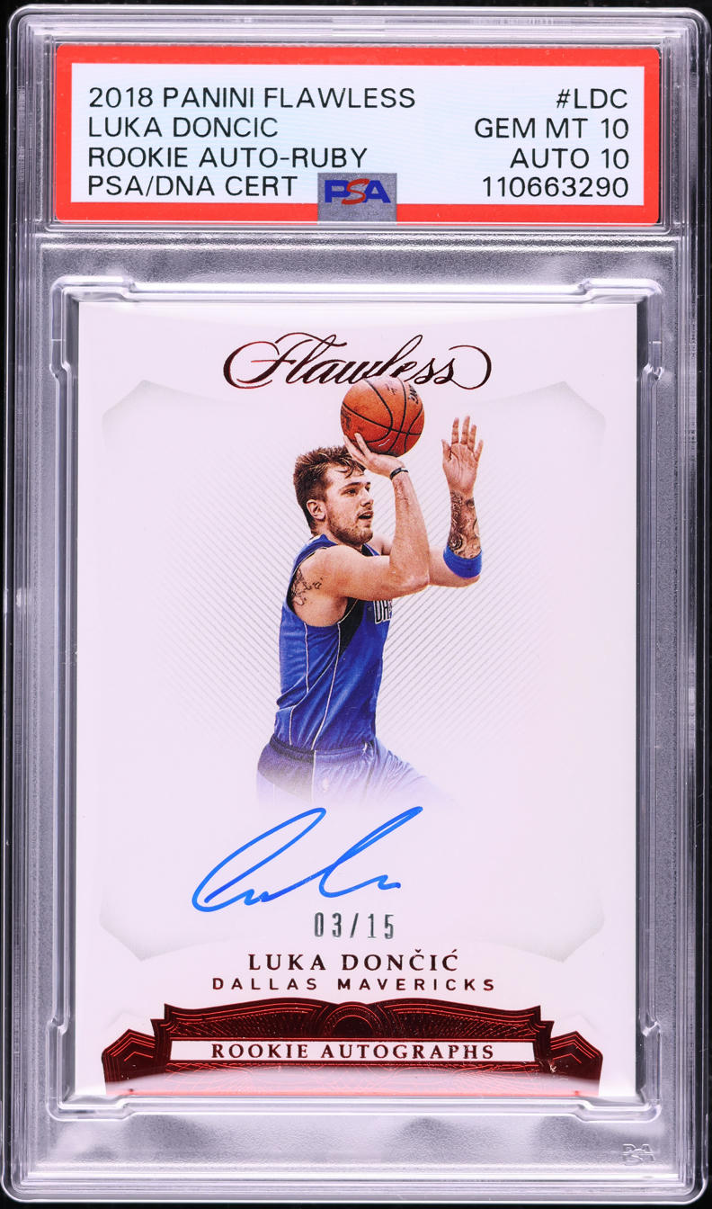 2018 Panini Flawless Ruby Luka Doncic ROOKIE AUTO DNA 10 /15 #RA-LDC PSA 10 GEM