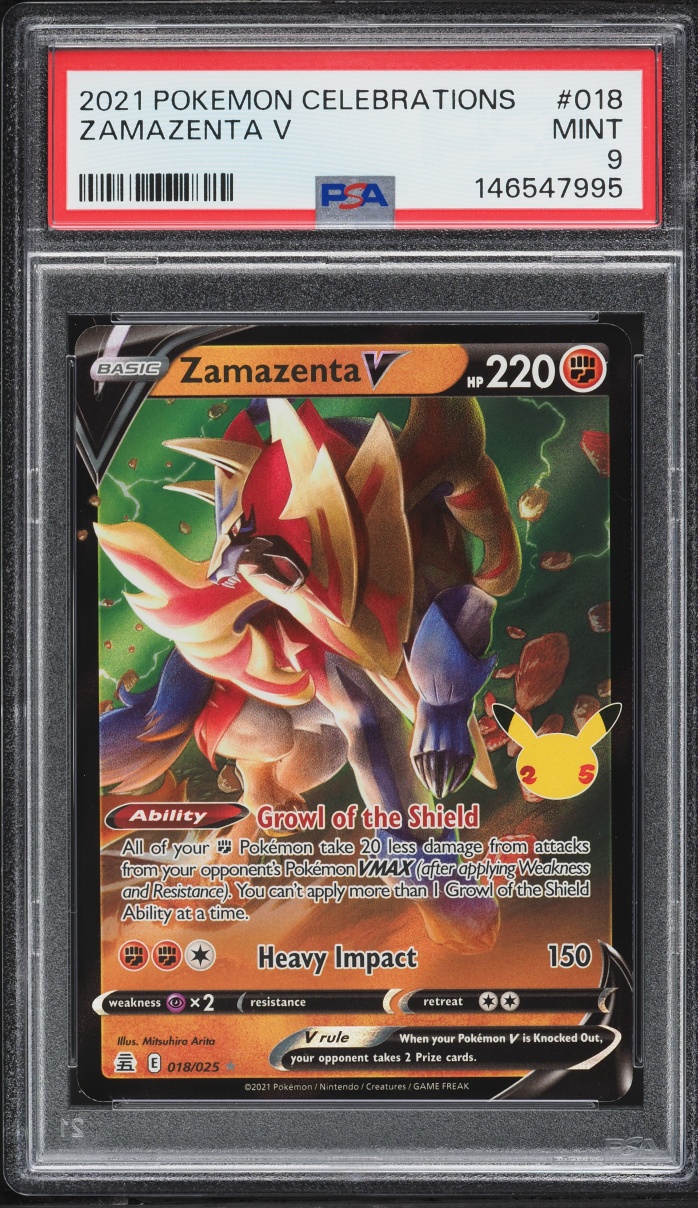 2021 Pokemon Sword & Shield Celebrations Full Art Zamazenta V #18 PSA 9 MINT
