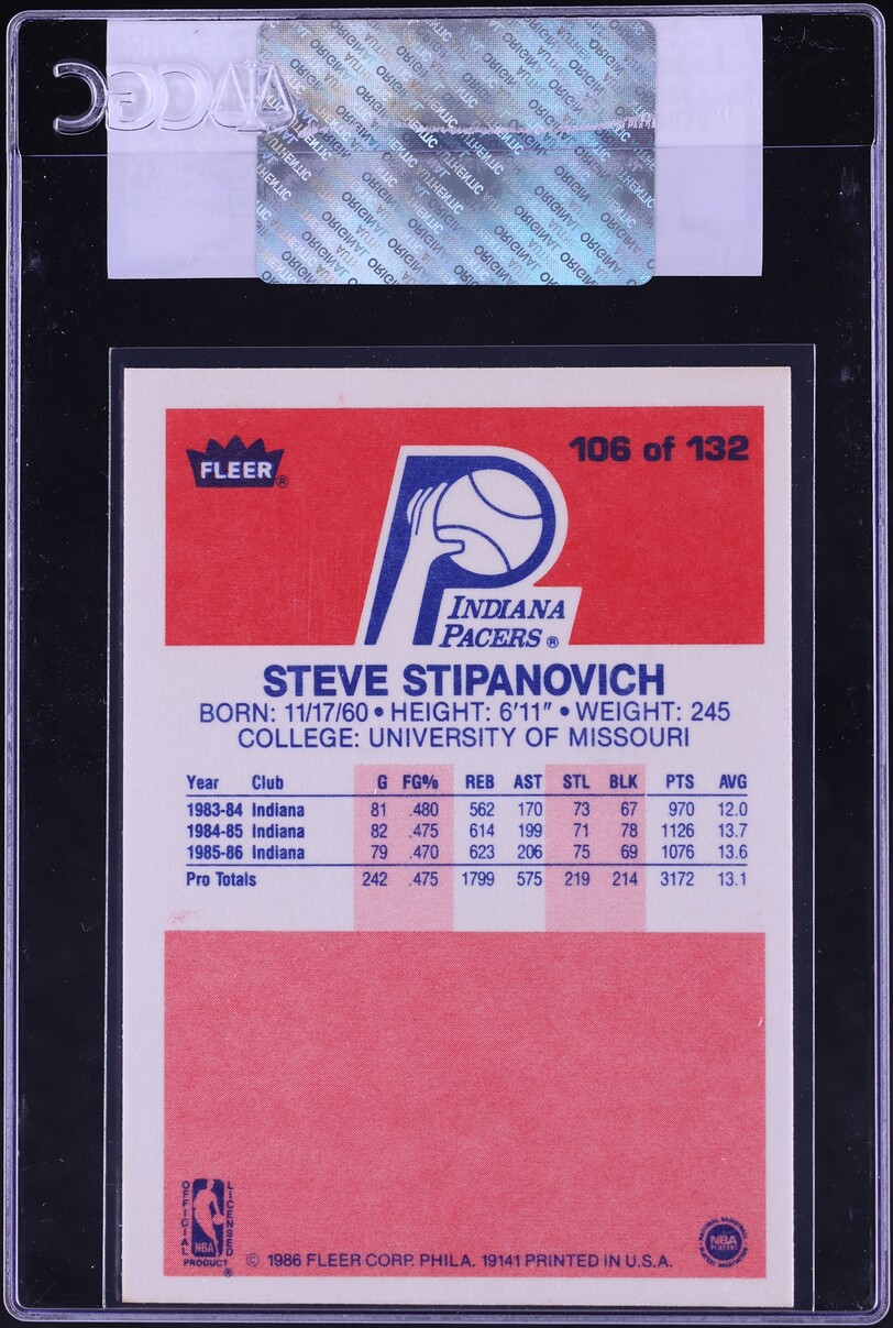 1986 Fleer Basketball Steve Stipanovich #106 CGC AUTH