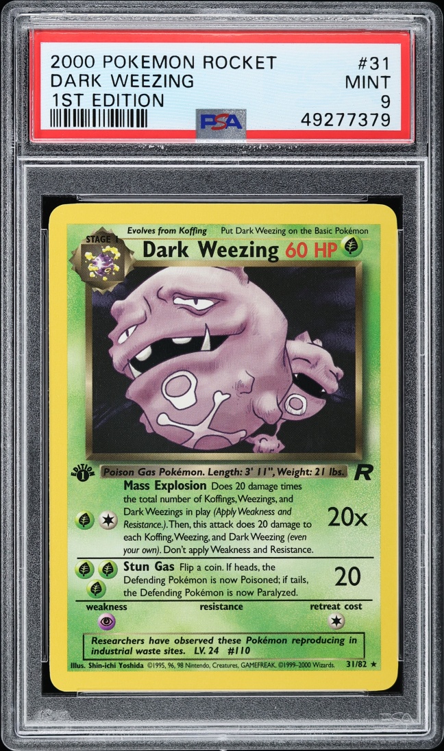 2000 Pokemon Team Rocket 1st Edition Dark Weezing #31 PSA 9 MINT