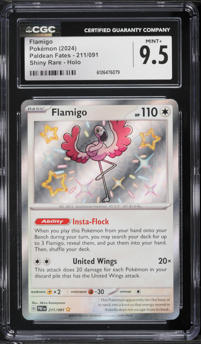 2024 Pokemon Scarlet & Violet Paldean Fates Shiny Rare Flamigo #211 CGC 9.5 MINT+