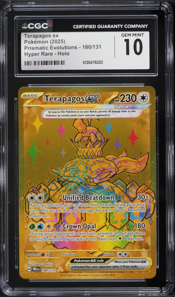 2025 Pokemon Scarlet & Violet Prismatic Evolutions Gold Rare Terapagos ex #180 CGC 10 GEM MINT