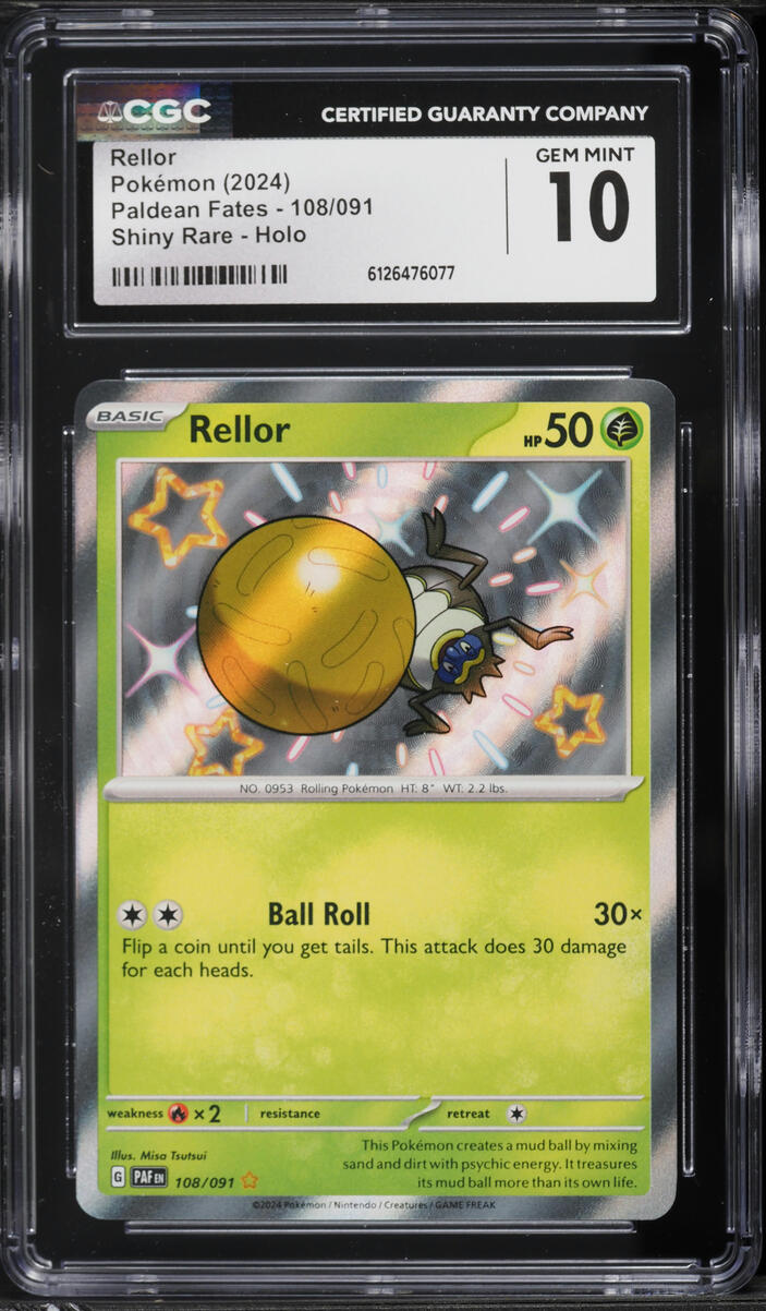 2024 Pokemon Scarlet & Violet Paldean Fates Shiny Rare Rellor #108 CGC 10 GEM MINT