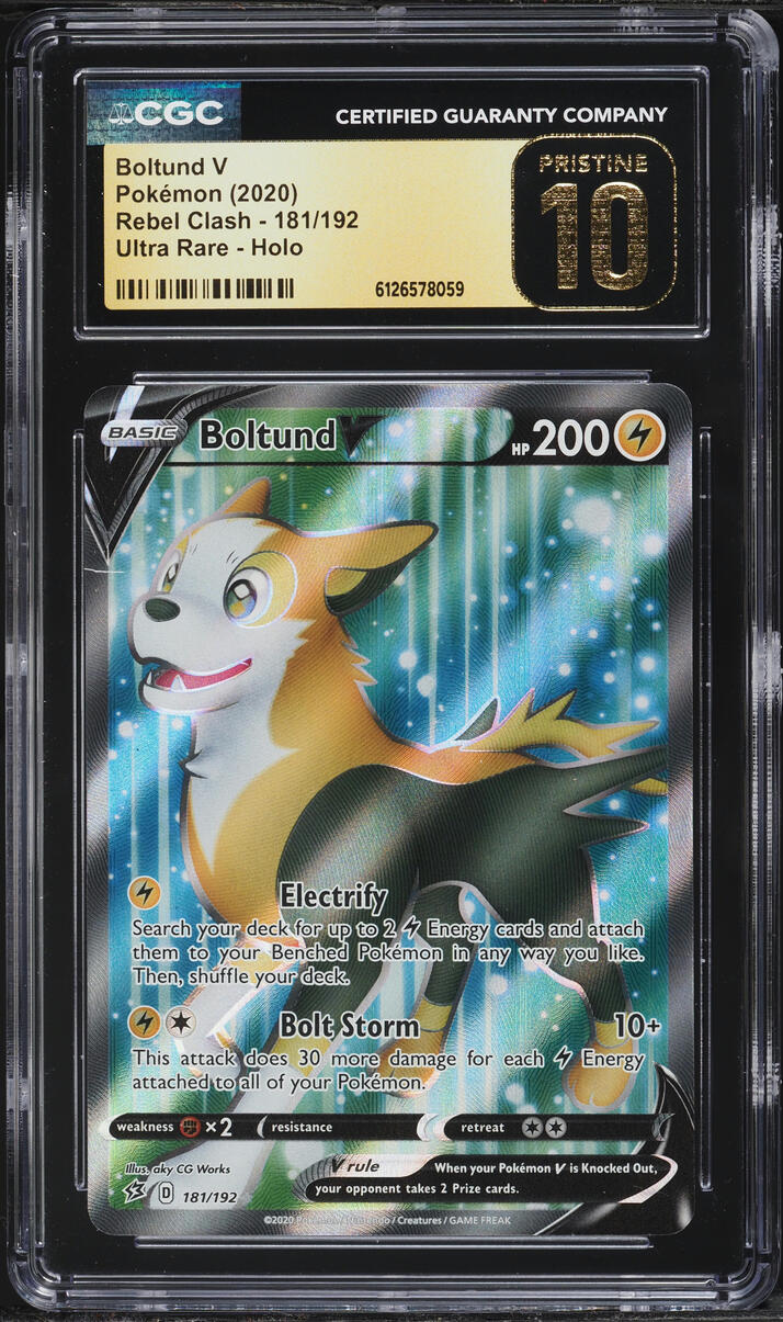2020 Pokemon Sword & Shield Rebel Clash Full Art Boltund V #181 CGC 10 PRISTINE