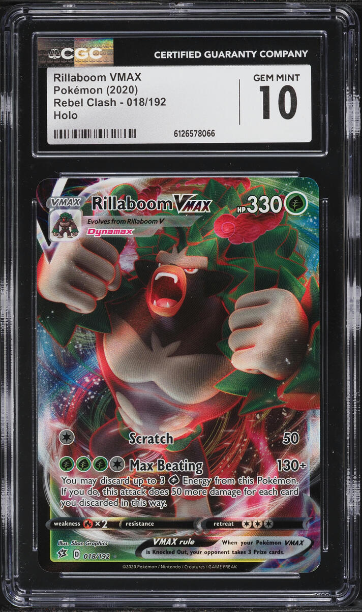 2020 Pokemon Sword & Shield Rebel Clash Full Art Rillaboom VMAX #18 CGC 10 GEM MINT