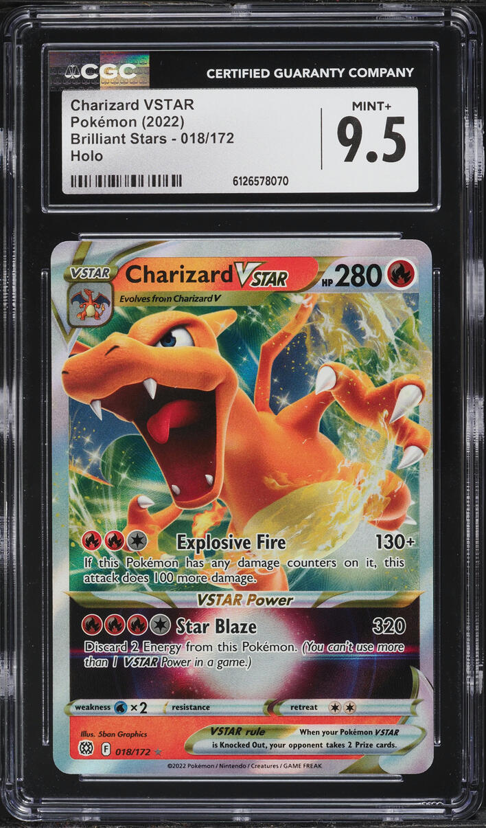 2022 Pokemon Sword & Shield Brilliant Stars Holo Charizard VSTAR #18 CGC 9.5 MINT+