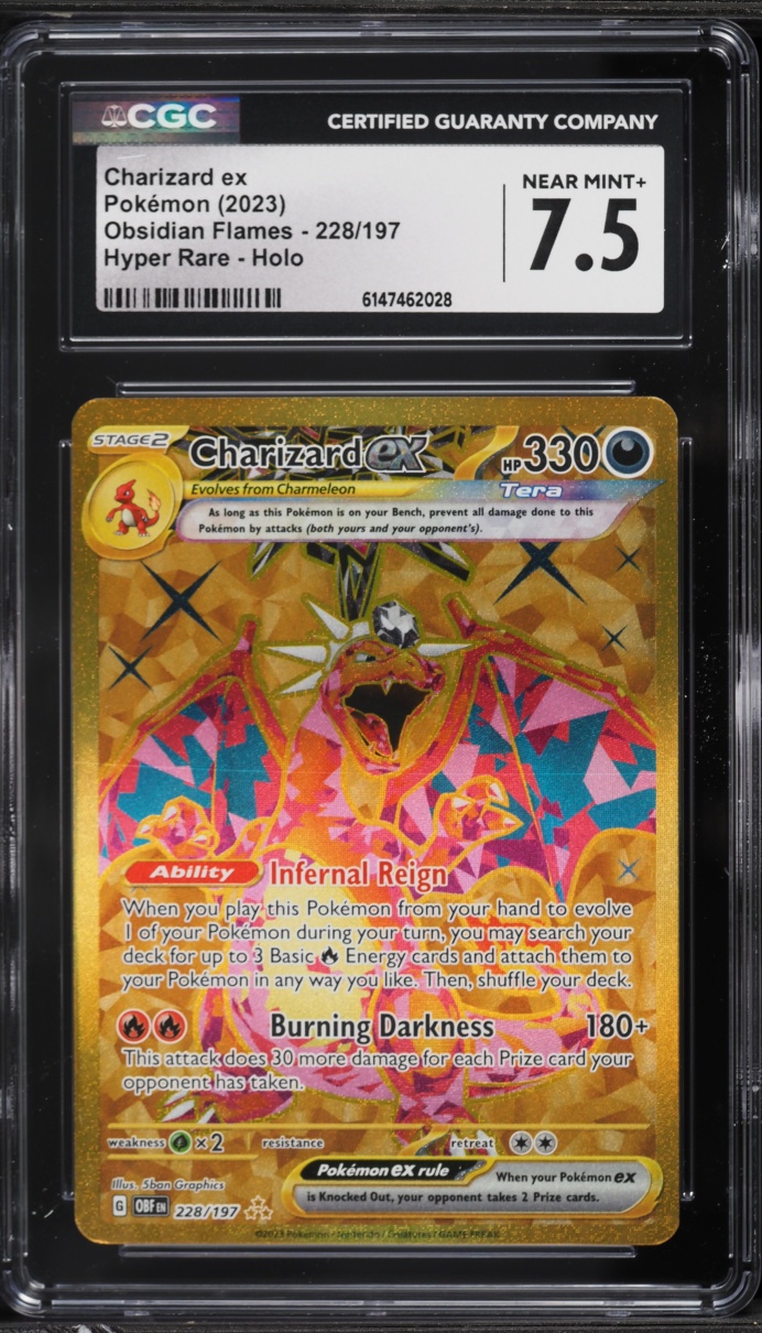 2023 Pokemon Scarlet & Violet Obsidian Flames Gold Rare Charizard ex #228 CGC 7.5 NRMT+