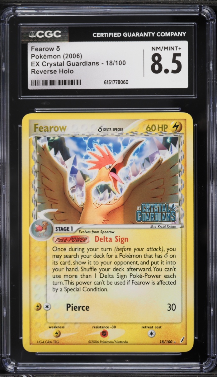 2006 Pokemon EX Crystal Guardians Reverse Holo Fearow #18 CGC 8.5 NM-MT+