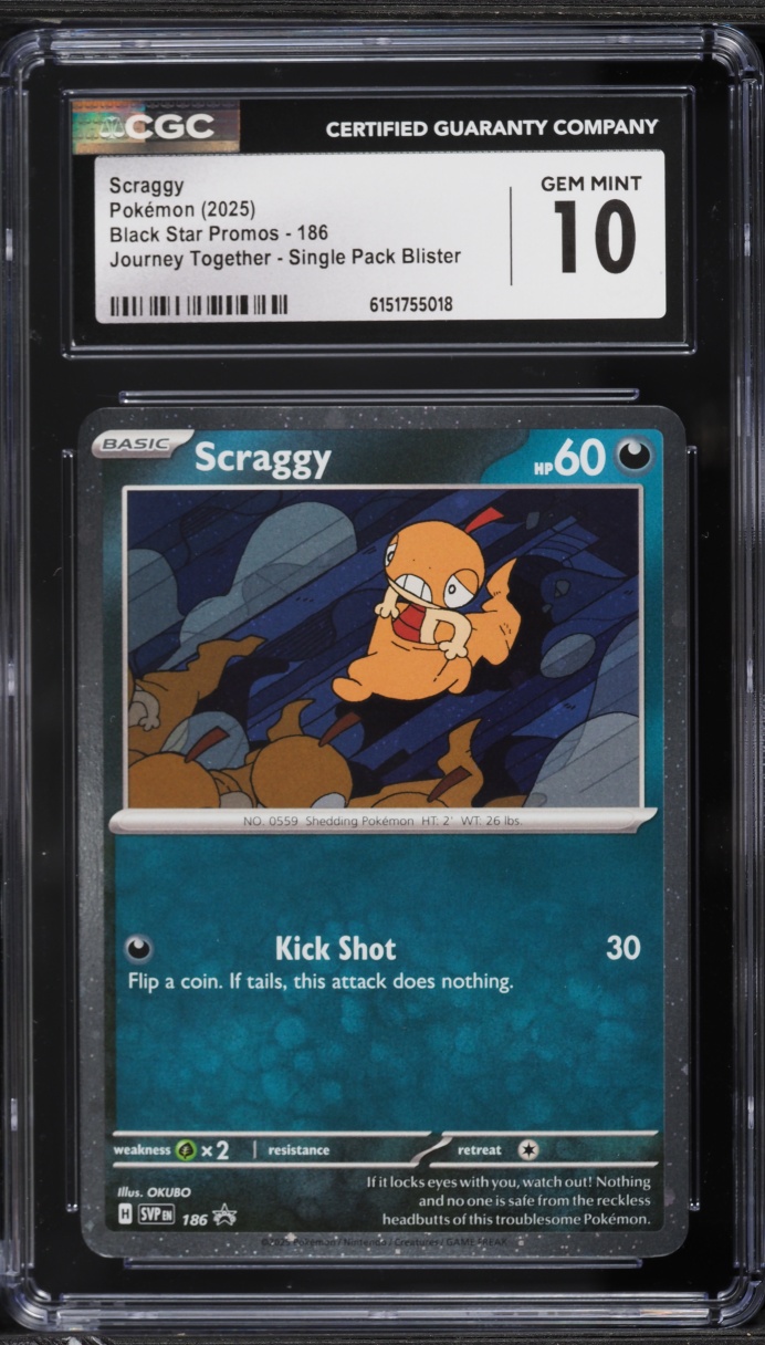 2025 Pokemon Scarlet & Violet Black Star Promo Journey Together Scraggy #186 CGC 10 GEM MINT