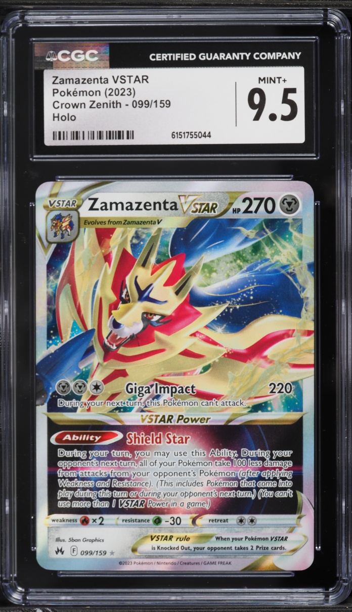 2023 Pokemon Sword & Shield Crown Zenith Holo Zamazenta VSTAR #99 CGC 9.5 MINT+